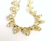 Vintage Coro Rhinestone Gold Leaf Necklace, Floral Flower Choker, Gold Tone Metal
