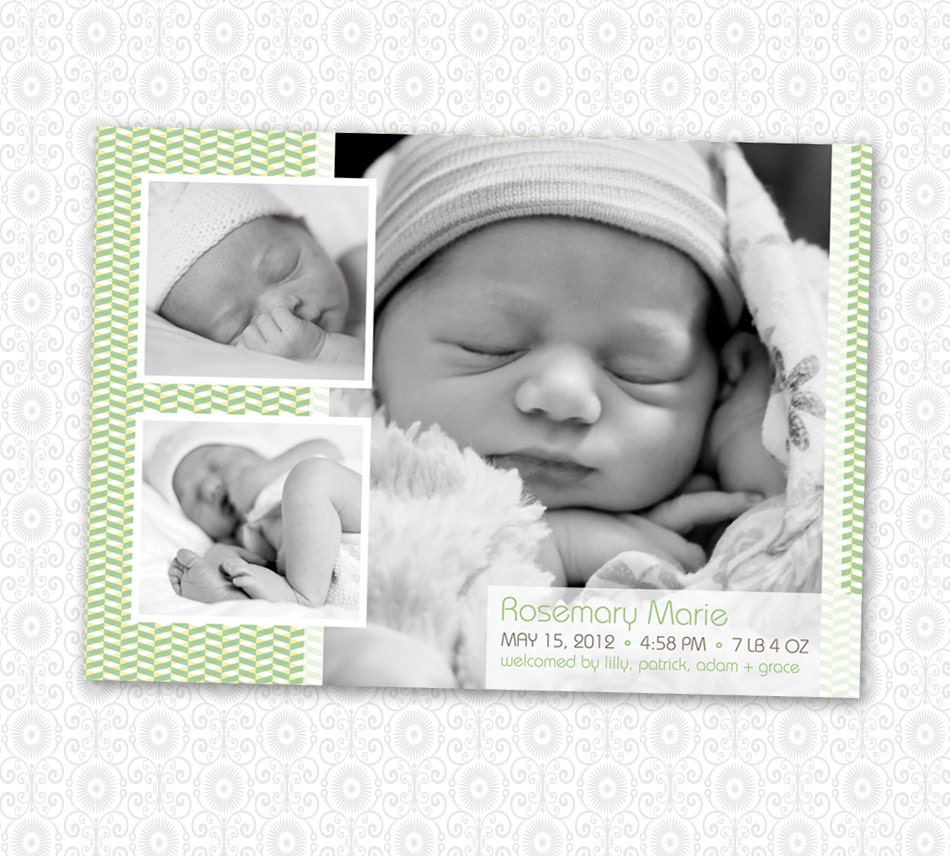 MultiPhoto Birth Announcement - 5 x 7 Herringbone - Digital