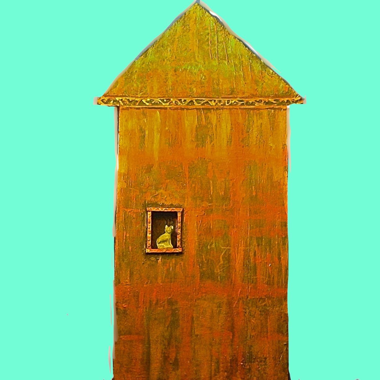 wall art house made out of wood  for an egyptian  cat in 3D