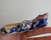 Artist Signed Handmade Ceramic Pipe Clay Pipe Tobacco Pipe Smoking Pipe Hand Sculpted Original Art Piece Colorful Hearts,Stars,Blues
