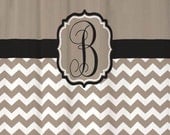 Shower Curtain Taupe Half Chevron with Black Accents 69x70" Monogrammed Personalized Custom for your Bathroom