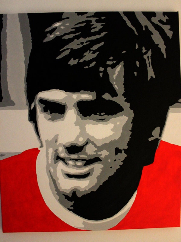 Hand Painted portrait of George Best, footballer, acrylic on canvas