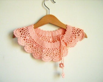 Collar Necklace, Handmade crochet Peter Pan Collar Necklace,  Salmon cotton collar, ready to shipping, for her.