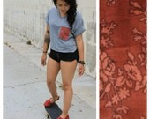 Hers Cut Off Paige's Maroon Garden Rose Print Pocket Tee