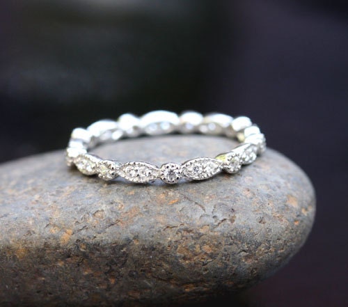 Marquese and Bubbles Full Eternity Milgrain 14k White Rose or Yellow Gold Diamond Ring (Choose color and size options at checkout)