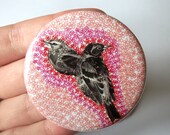 Floral bird cute pocket mirror.pretty compact mirror.flower bird collage indie mirror.illustrated gift.pretty pink mirror favour party bag