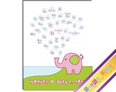 Baby shower First Birthday Fingerprint Guest Book Nursery Wall Art "Pink Elephant" Personalized Custom DIY Digital Printable