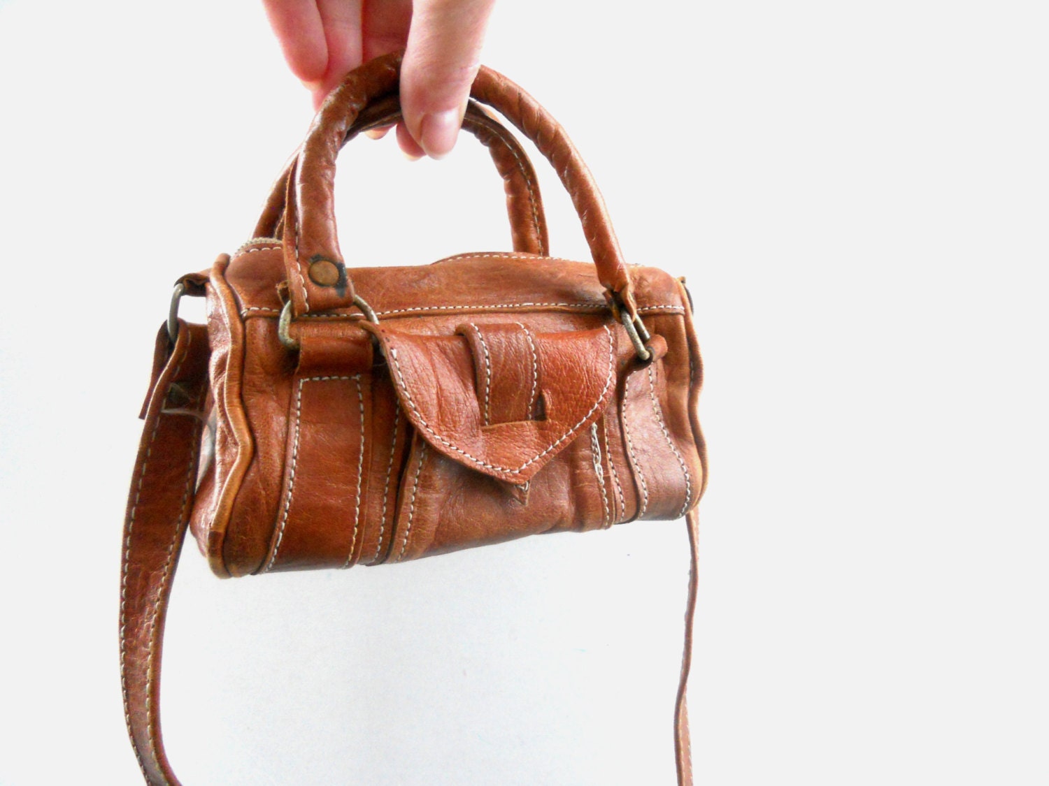 Vintage Genuine leather handbag Small purse Handmade cognac brown shoulder bag CROSSBODY purse for her girl woman
