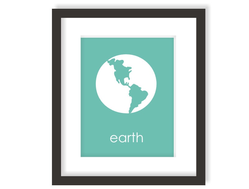 Earth Space Nursery Art Print in Blue, Modern Science Nursery Decor, Outer Space Nursery, playroom wall art, Planet Kids Wall Art - 8x10