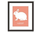 Rabbit Modern Nursery Art Print in Rose Pink, Personalized Custom Woodland Nursery Decor, Forest Nursery, Kids Wall Art - 8x10