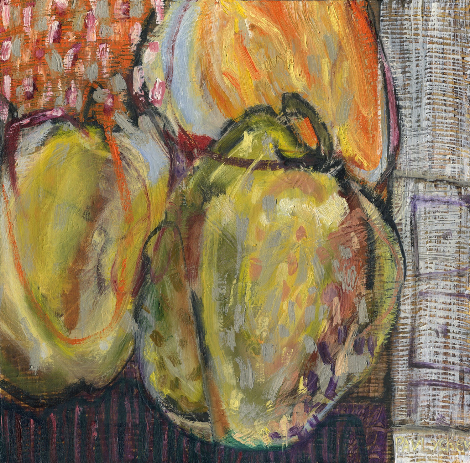 Abstract Original Painting - Vegetables Still Life - Contemporary Art - Small Wall Art - Oil on canvas Fruits - 19.7x19.7 inches (50x50 cm)