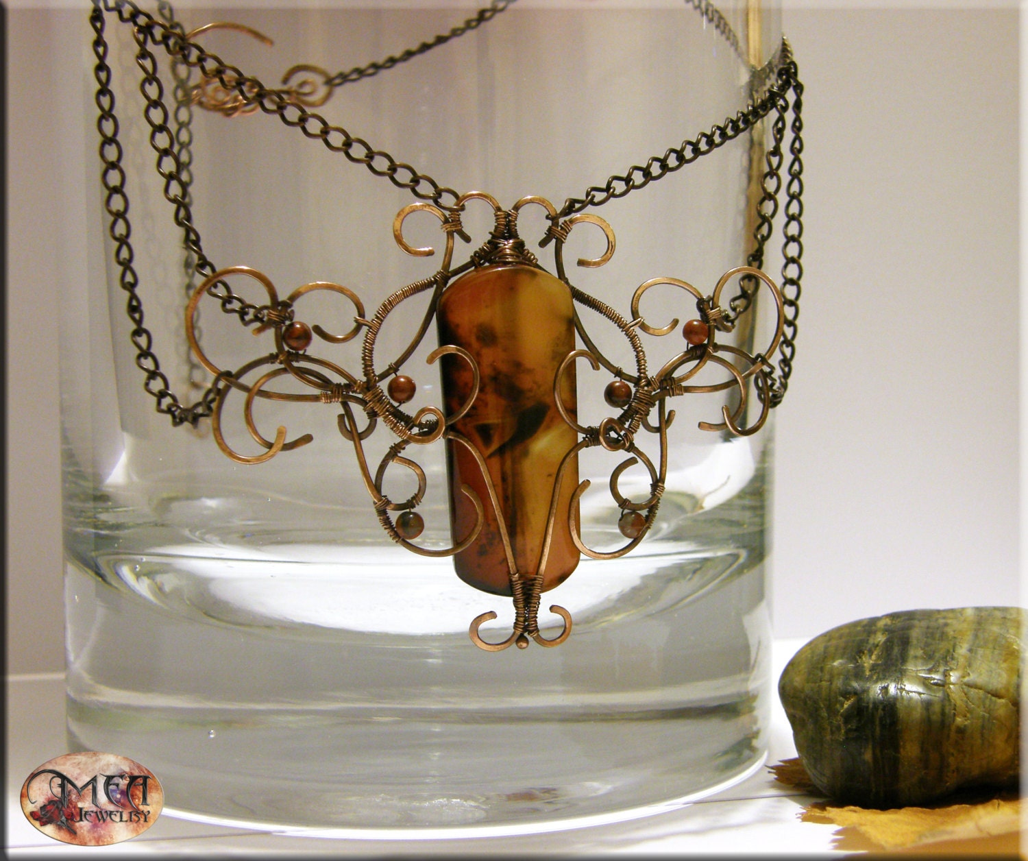 Semria- handmade Wire wrapped copper pendant, necklace, jasper, agate, wirework