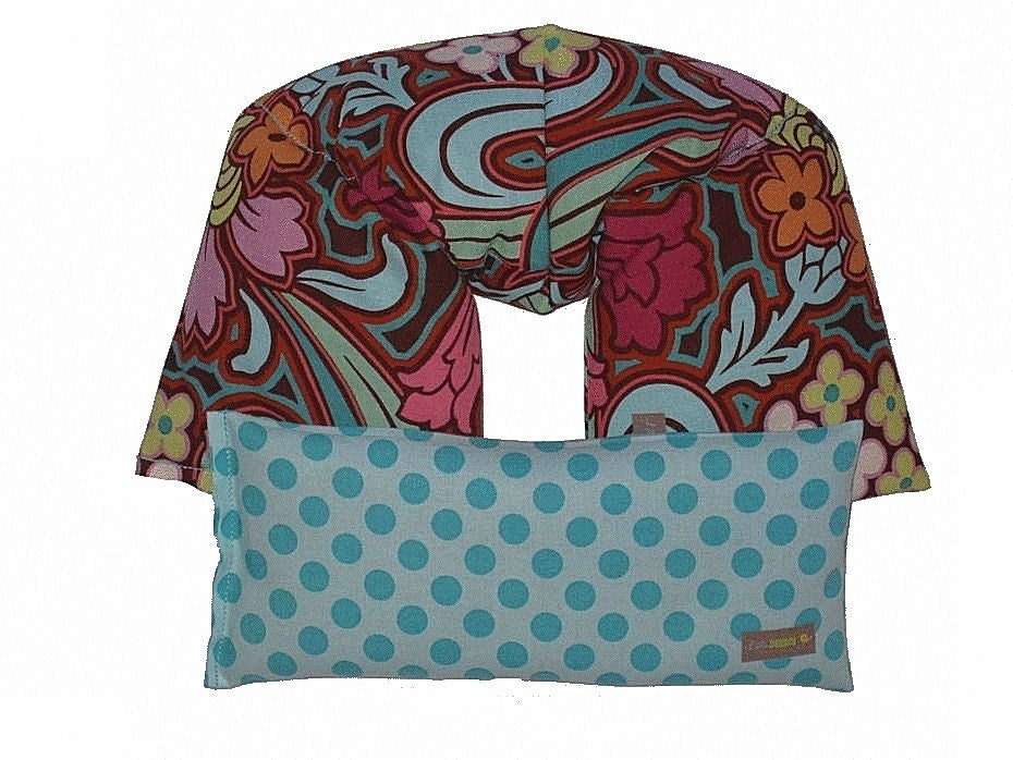 Your CHOICE of SCENTS Neck & Shoulder Wrap - Eye Pillow Set Heating Pad Flaxseed MICROWAVABLE (Disco Flower) Pink, Brown, Blue Amy Butler