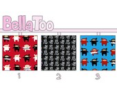 Crib Sheet - Toddler Bed Sheet - Little Ninjas Japanese Characters Red Blue White Black Gray  - Custom Made By BellaToo