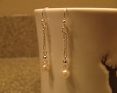 Classic Pearl and Swarovski crystal Earrings with Sterling Silver Hoop and Chain- Drop Earrings- Wedding Bride-Bridesmaid