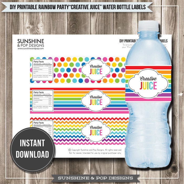 INSTANT DOWNLOAD - DIY Printable Rainbow Art Party Water Bottle Labels - Creative Juice Art Party Ready to print Paint party decorations Il_170x135