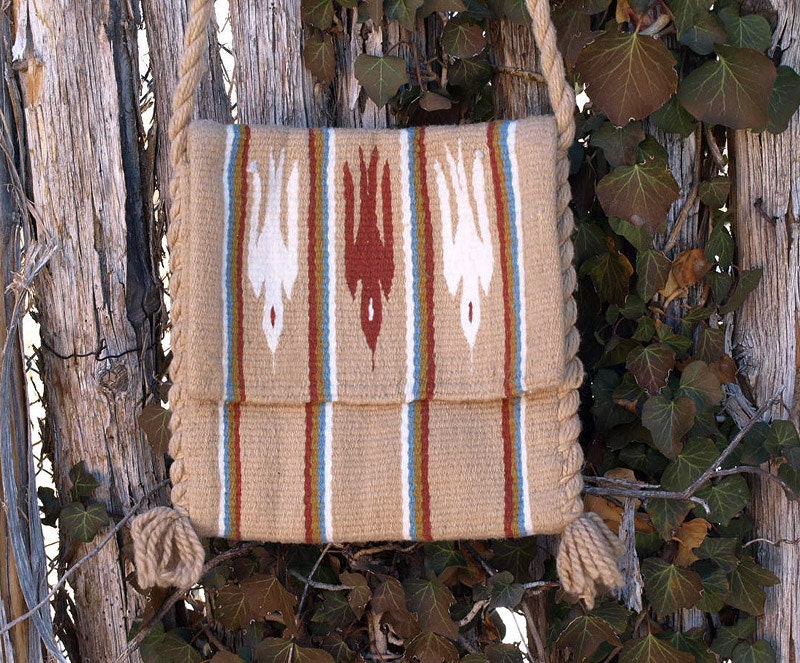 SALE Tribal BIRDS Wool Carpet Blanket Vintage Bag Purse