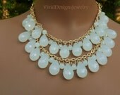 Seafoam Green Layered Teardrop Statement Necklace - Anthropologie and J Crew Inspired - Briolette Chunky Bib Bubble Statement Necklace