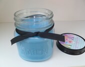 Drops of Rain 8 oz. Mason Jar Soy Blend Candle Highly Scented Blue Candle