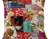 Handmade Cotton Multicolor Kantha Pillow Case Handmade Cushion Cover Decorative Throw India - PL3738