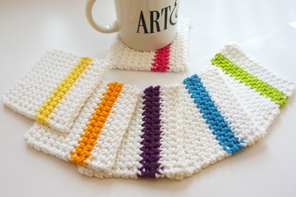 Mug Rugs in Bright Colorful Crochet Coasters, Home Garden Dining Entertaining Crochet Coasters - GetTangled