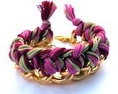 Magnolia Arm Candy Chain Woven Bracelet Purple Pink Green Chunky Gold Chain Bracelet