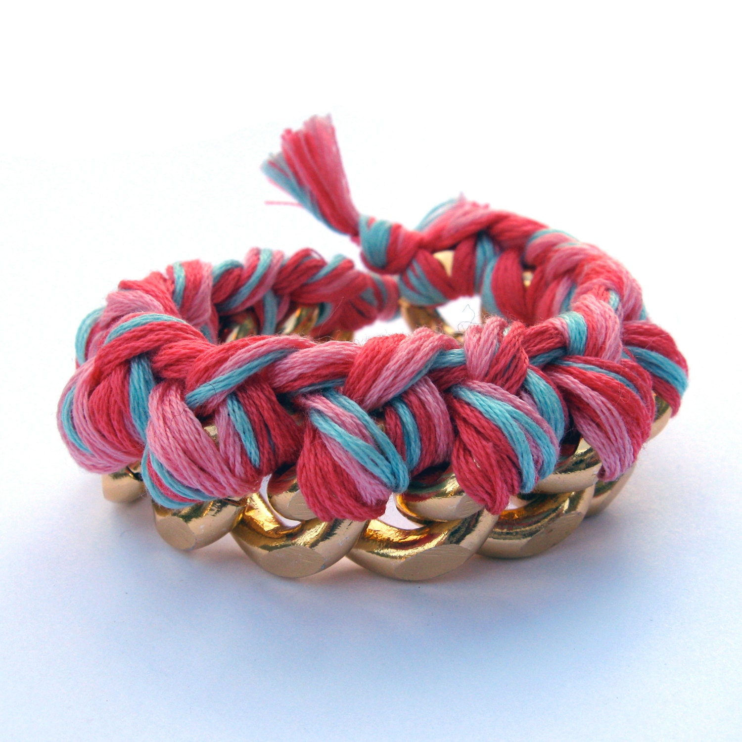 Magnolia Arm Candy Chain Woven Bracelet Pink Red Mint Green Chunky Gold Chain Bracelet