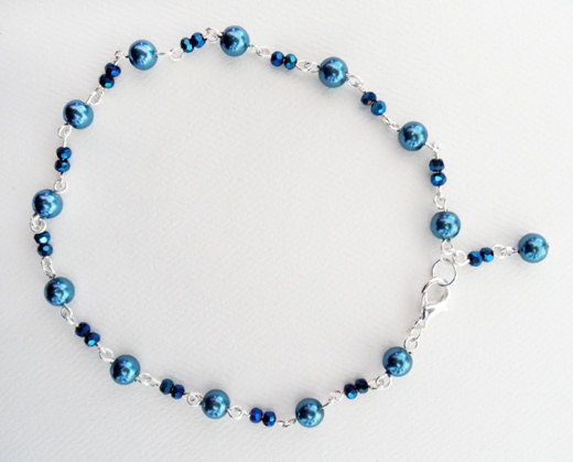 Sapphire Blue Glass Pearl Anklet