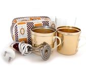 Vintage travel case with two cups a glass and a spiral heater for coffee, water and tea (camping, van)