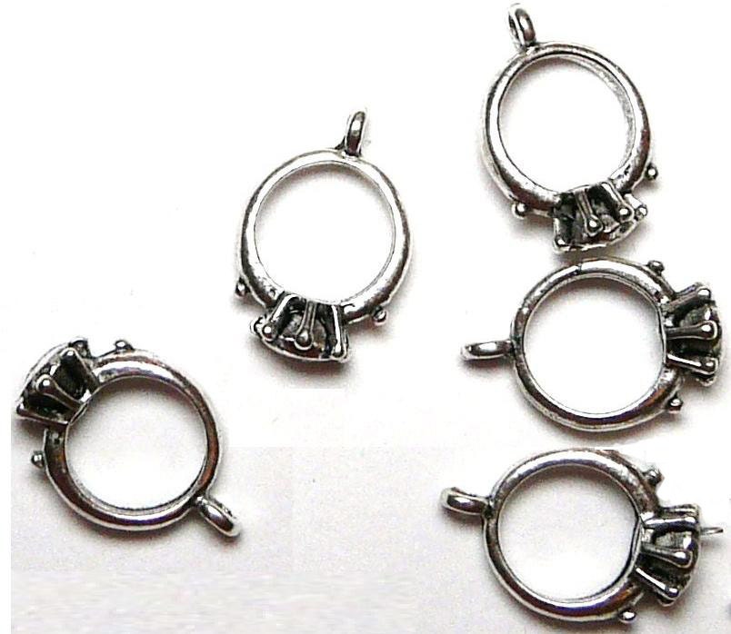 5 Wedding Ring Charms, Pewter Charms, Bridal Charms, Engagement Charms, 3D Charms, Craft Supplies, UK seller