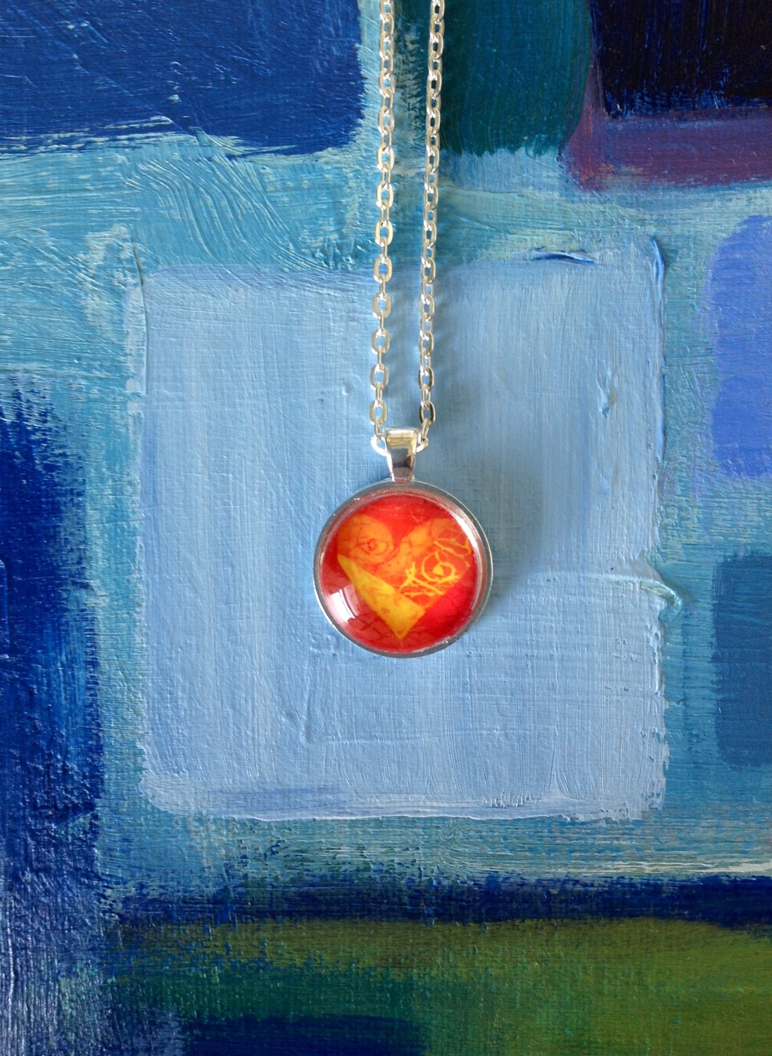 Heart Orange Round Pendant