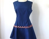 Summer Dress Vintage Sun Dress Dropped Waist Mod Women's Clothing Red White Blue Ken Robes by Kenrose 1960s Retro Fashion