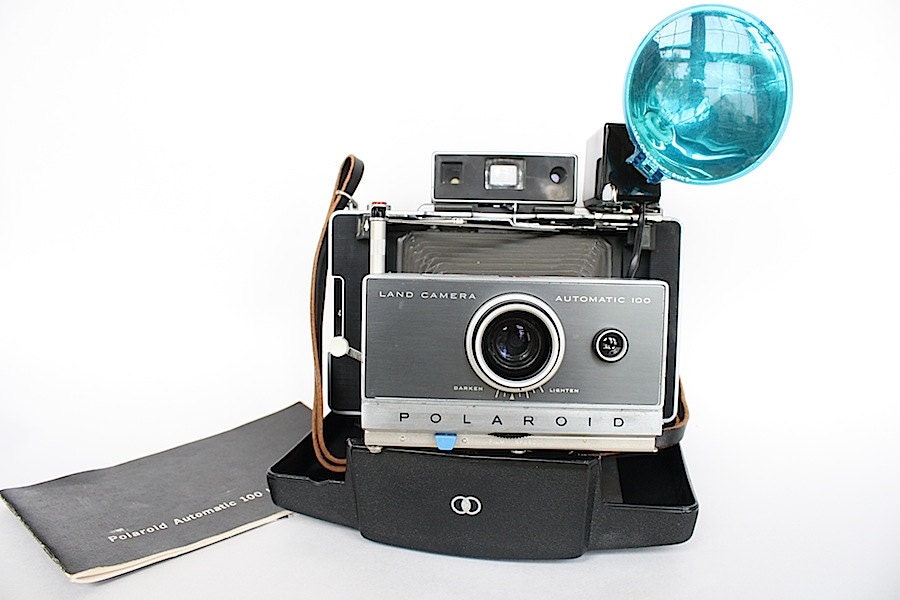 Polaroid Land Camera 100 Automatic with Hard Case Flash, Manual & Cold Clip Vintage Photograph Instant Camera