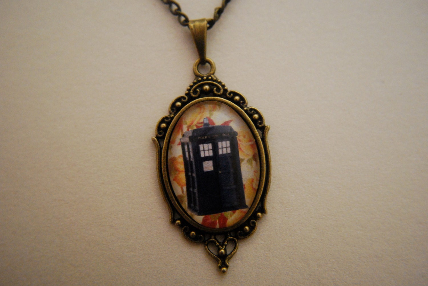 Doctor Who inspired TARDIS galaxy cameo cabochon necklace