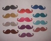 25 Glitter Gold Silver Black Red Pink Green Blue Mustache Wedding Birthday Paper Die Cut Cards Confetti Tag Scrapbooks Hand Punch