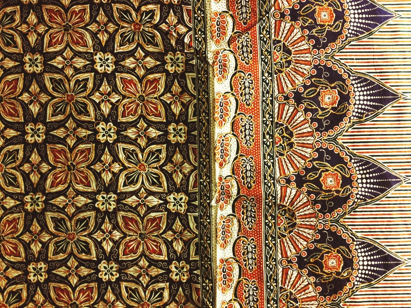 Glittered Indonesian Purple / Sienna / Light Yellow / Gold Exotic Geometric Cotton Batik Print Fabric