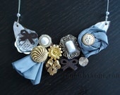 Mixed Media Grey and Gold Bib Necklace