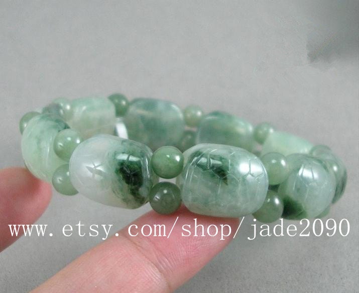 Free Shipping -  good luck Handcrafted  Green jadeite jade  beaded Turtle shell beads Bracelet - adjustable string