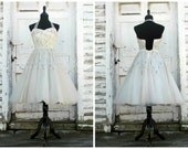 Best Offer/ RARE Hollywood Starlet Prom Wedding Dress/Short Wedding Bridal Formal Dress/Sequin Tulle Ombre/ Vintage 1950s Cocktail Bombshell
