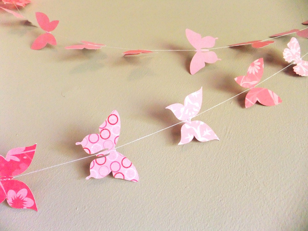 Paper Garland - Pink Butterflies - 30ft Length