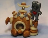 Polymer Clay Robot I Love Robots Glow in the Dark Figurine - Miniature Whimsical Character Sculpture - BubbleBellyBotBaby