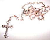 CRUCIFIX - CRYSTAL and METAL - Cross - Luminous Rose Glass - Goldtone - Silvertone - Religious - Catholic