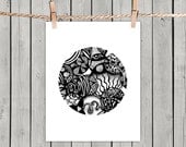 Poster Print 8x10 - Black & White Tribal Circle - of Fine Art Illustration for Your Wall Decor