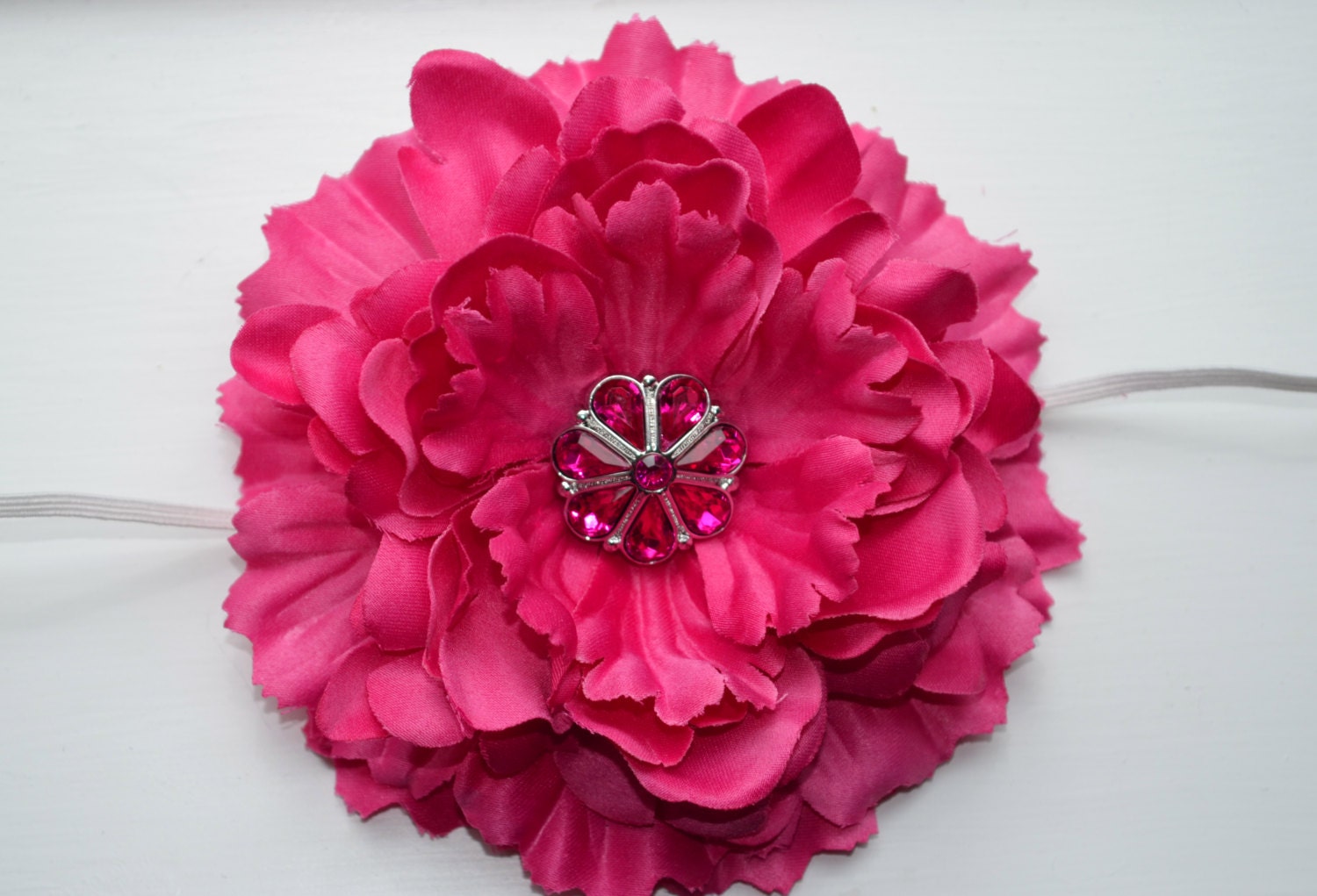 Fuchsia Silk Flower Headband Silk peony over sized headband Newborn Baby child photo prop