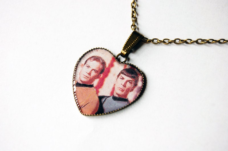 Mister Spock (Leonard Nimoy) and Captain James Tiberius Kirk (William Shatner) From Star Trek: TOS - Handmade Vintage Cameo Pendant Necklace