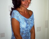 Tops, hand woven, silk, fashion knitting, summer blouse, elegant blouse blue