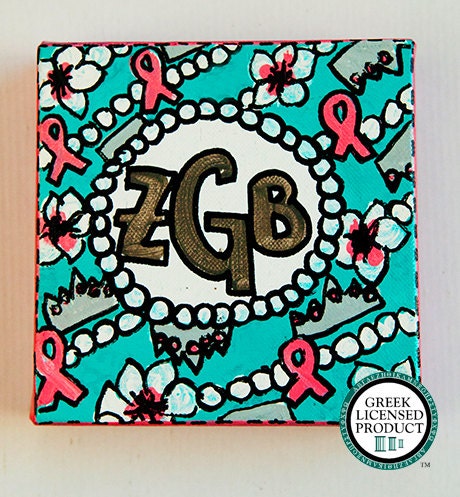 Custom Painted Monogrammed 6x6" Canvas - Available in 8 Sororities and 12 Prints