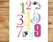 Nursery Wall Art Print Custom (1-10 numbers) 8x10 Counting Sheep, Sweet Dreams