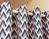 54 x 63 MODERN CURTAINS, Two Drapery Panels, Premier Zapp Felix Blue and Natural Cotton