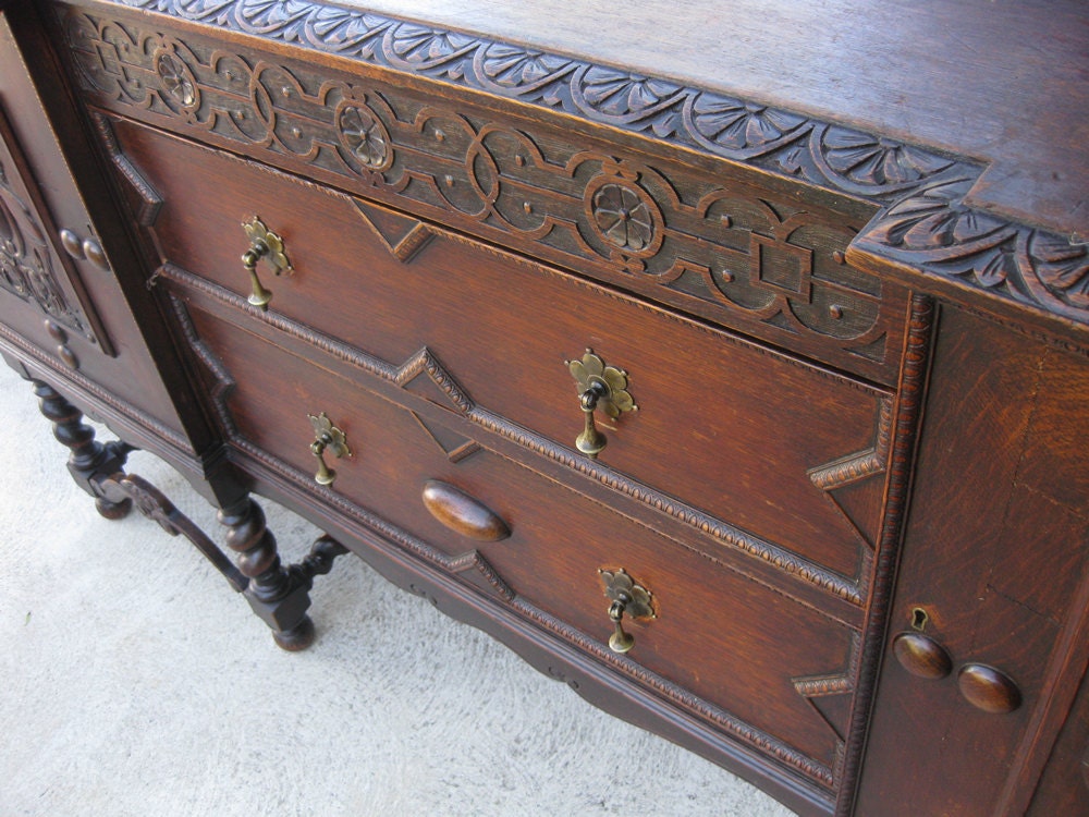 Pick Up Only: Antique Early Wood Carved Asian Buffet Sideboard Dresser Cabinet Furniture